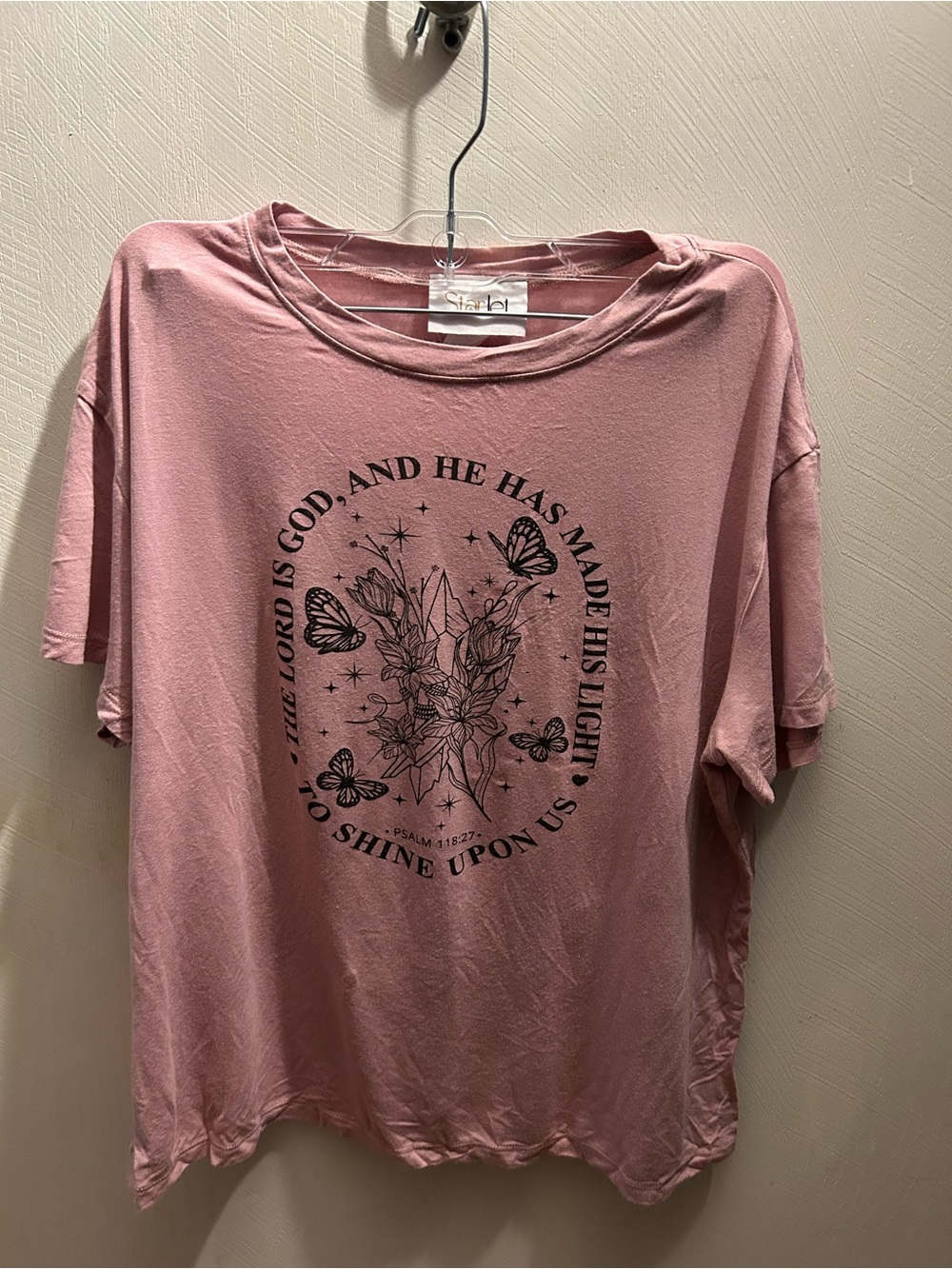 Dusty Pink Faith Graphic Tee with Floral & Butterfly Print